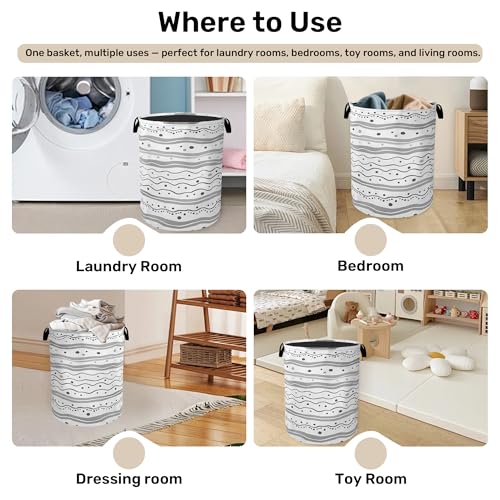 Grey Lines Laundry Basket - Heavy Duty 60L Dirty Clothes Organizer, Water Resistant Foldable Hamper for Men Women - color: Modern Gray Lines
