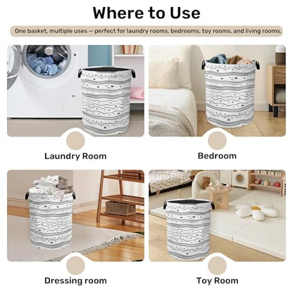 Grey Lines Laundry Basket - Heavy Duty 60L Dirty Clothes Organizer, Water Resistant Foldable Hamper for Men Women - color: Modern Gray Lines