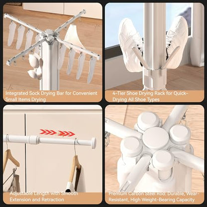 cjc Tripod Clothes Drying Rack Foldable, Collapsible Laundry Rack Indoor - color: White-8 Rods