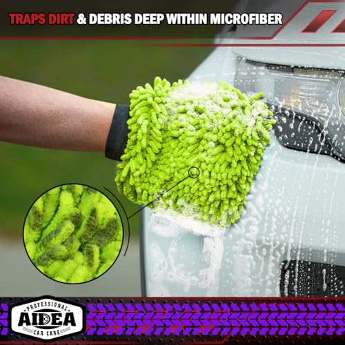 AIDEA Car Wash Mitt Microfiber, 2PK, Car Wash Brush, 8''X12'' - color: Green Blue, size: 2PK-8''X12''
