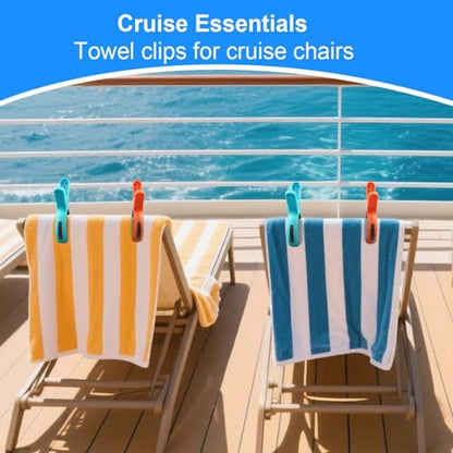 8 PCS Large Beach Towel Clips for Beach Chair, Heavy-Duty Plastic Clothes Pins, Towel Clips for Beach Chairs Cruise-Keep Your Towel from Blowing Away, Vacation Beach Must Have Beach Chair Clips - color: Blue-orange