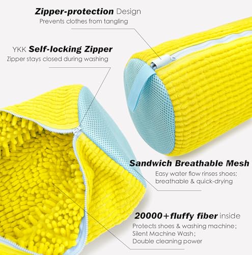 Shoe Washing Machine Bag,Laundry Shoe Bag for Washer and Dryer,Reusable Shoe Cleaning Bag for Sneakers,Tennis Shoes,With Self-locking Zipper, Microfiber Inside,Include Shoe Bag (Pro Yellow - 2 Pack) - color: Pro Yellow - 2 Pack