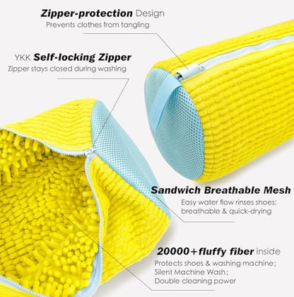 Shoe Washing Machine Bag,Laundry Shoe Bag for Washer and Dryer,Reusable Shoe Cleaning Bag for Sneakers,Tennis Shoes,With Self-locking Zipper, Microfiber Inside,Include Shoe Bag (Pro Yellow - 2 Pack) - color: Pro Yellow - 2 Pack