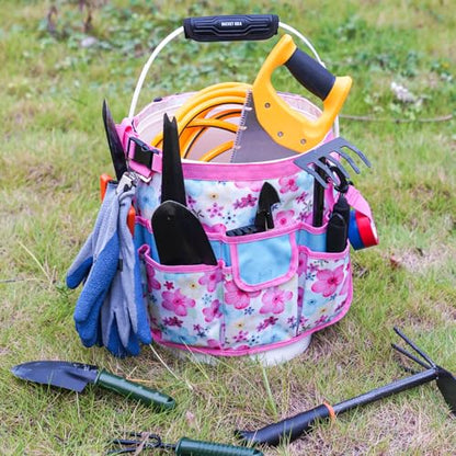 MELOTOUGH Bucket Caddy Organizer Bucket Tool Organizer for Garden Tools Fit 3.5 to 5 Gallon Bucket (Pink Flower) - color: Pink Flower