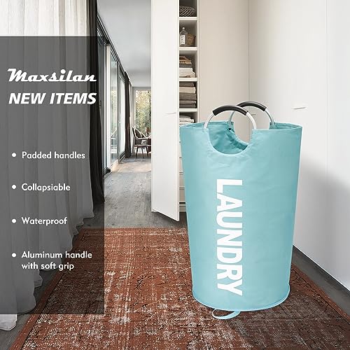 Maxsilan 125L X-Large Laundry Basket Bag, Collapsible Hamper, Light Blue - color: Light Blue, size: 125L