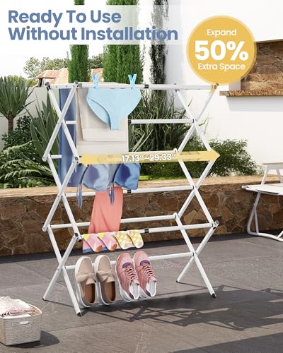 APEXCHASER Oversize 3-Tier Clothes Drying Rack, No Install, White - color: White