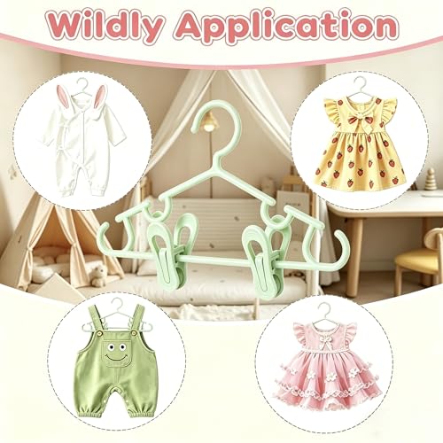 Baby Hangers w/Clips (20 Hangers & 40 Clips) Kids Clothes Hangers - color: Green