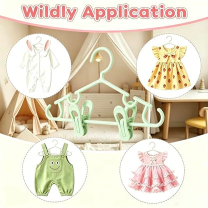 Baby Hangers w/Clips (20 Hangers & 40 Clips) Kids Clothes Hangers - color: Green