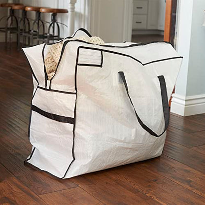 Household Essentials 2622 MightyStor Large Storage Bag with Handles | Clothing and Linen Storage Bag | White Tarp with Black Trim - size: Large