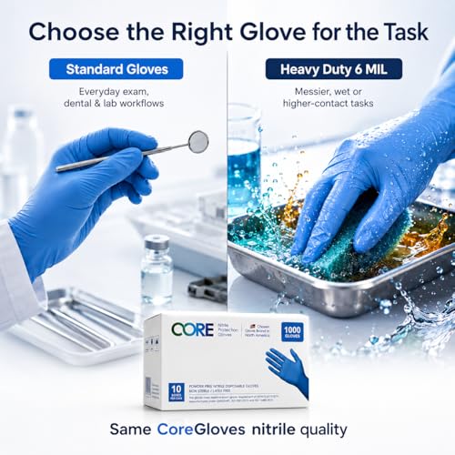 CoreGloves Nitrile Exam Gloves Disposable Latex Free Powder Free, Blue Medical Gloves, Box 100, Case 1000, Dental, Nursing - size: X-Small, style: Standard Exam • 1000 Gloves