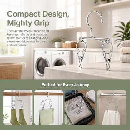 4PCS Double Clip Stainless Steel Travel Hanger, Portable Rustproof Space Saving Laundry Drying Hanger with Dual Clips, Compact Hotel Travel Hanger for Socks Handkerchiefs Small Items - size: Small