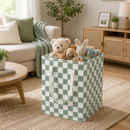 MAIZMZ 3 Pack Sage Green Storage Bins, 14.6"x12.6"x19.7" Waterproof Lining Laundry Baskets for Girls Room, Gifts - color: 3 pack sage green plaid
