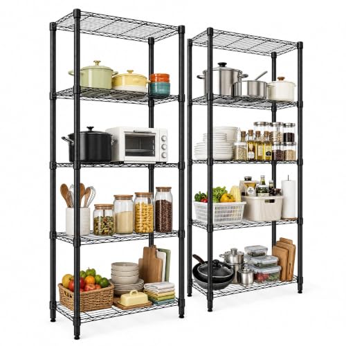 Garvee Metal Storage Shelves 5-Shelf Adjustable Wire Shelving Unit 2 Pack - size: 35"W x 72"H x 15.7"D-2 Pack