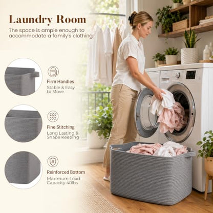 65L Large Woven Blanket Basket for Living Room, 19.7"x15.7"x11.8" - color: Dark Grey, size: 19.7"x15.7"x11.8"