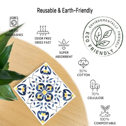 Swedish Dishcloths 6 Pack, Reusable Paper Towels Super Absorbent and Quick Drying for Kitchen, Biodegradable Washable Dish Towels Dishwasher Safe, Cleaning Cloths with WaterColor Design (Grid) - color: Grid Theme