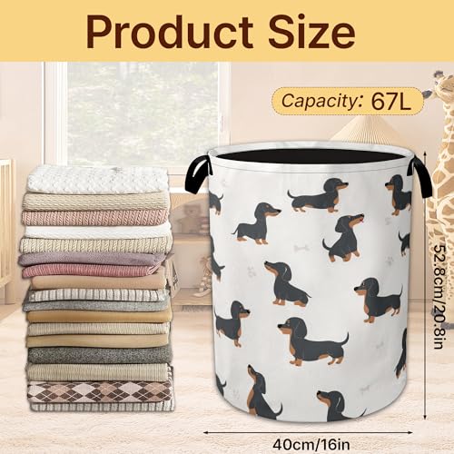 Dachshund Dog Laundry Basket Collapsible with Handles,Grey Paws Waterproof Oxford Cloth Hamper,16 x 20.8 Inch Storage Organizer for Bathroom Bedroom Dorm - color: Dachshund Dog,Grey Paws