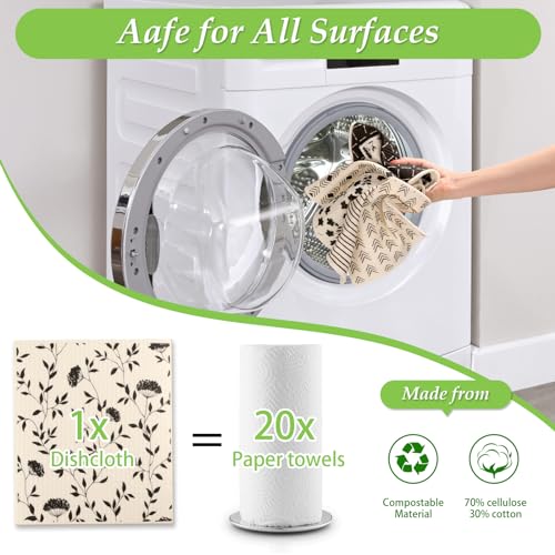 Lucomb 10 Pack Swedish Dishcloths with Hook, Eco-Friendly Reusable Paper Towels Washable Cellulose Sponge Swedish Dish Cloths for Kitchen Counter Cleaning - color: 10 Pack-black White+ Clips