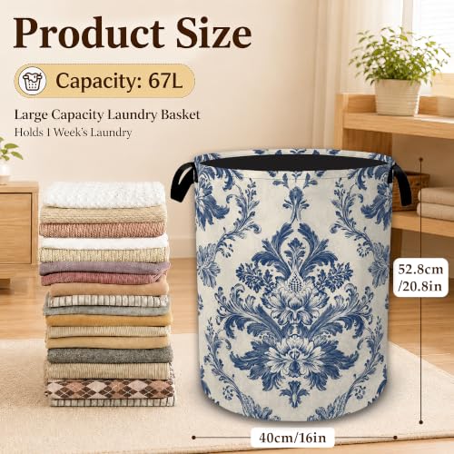 Vintage Floral Paisley Large Laundry Hamper, Collapsible Oxford Clothes Basket with Handles, Freestanding Dirty Clothes Organizer for Bedroom Bathroom Dorm Laundry Room, 16 x 20.8 Inch - color: Vintage Floral Paisley
