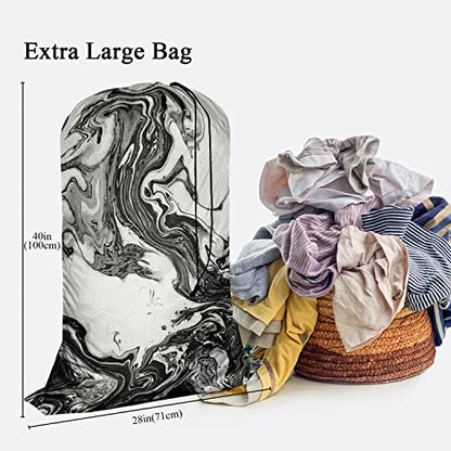 Swono Abstract Marble Texture Laundry Bag with Strap Large Dirty Clothes Organizer Watercolor Ink Painting Liquid Acrylic Easy Fit Laundry Hamper or Basket, Carry Up to 4 Loads of Laundry, Black White - color: Abstract Marble Texture