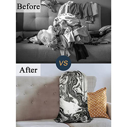 Swono Abstract Marble Texture Laundry Bag with Strap Large Dirty Clothes Organizer Watercolor Ink Painting Liquid Acrylic Easy Fit Laundry Hamper or Basket, Carry Up to 4 Loads of Laundry, Black White - color: Abstract Marble Texture