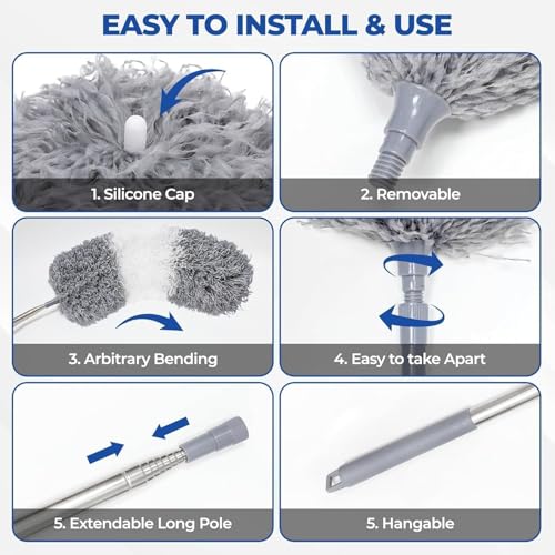 Duster with Extension Pole | Washable Cleaning Duster Kit with DusterHeads - size: 5 Piece Set