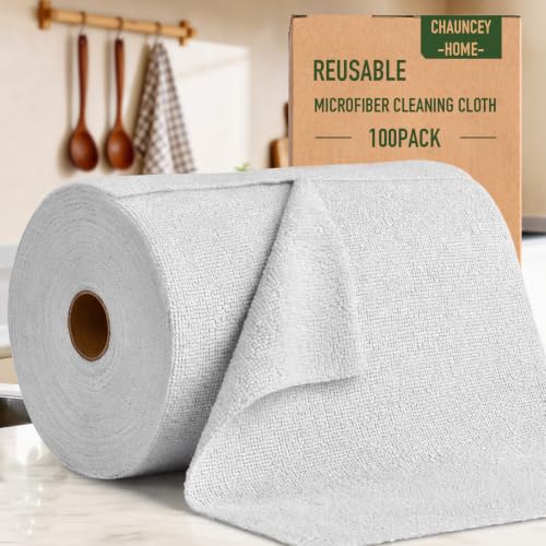 Microfiber Cleaning Cloth Roll - 100 Pack Tear Away Microfiber Paper Towels, Reusable, Washable, Scratch-Free, Kitchen Towels for Car, Home, Kitchen, Glass, Dishes (Light Grey) - color: Lightgrey