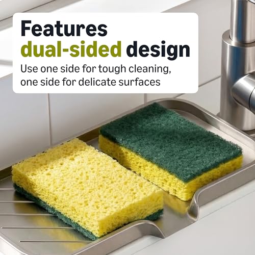 Amazon Basics Heavy Duty Dual-Sided Scrub Sponges, Reusable, 4.4 x 2.7 x 0.8 in, Yellow/Green, (Pack of 12) - size: 12-Pack, style: Heavy Duty