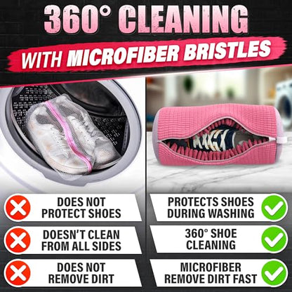 2 Pcs Reusable Shoe Washing Machine Bag, XXL with Zipper, Pink - color: Pink