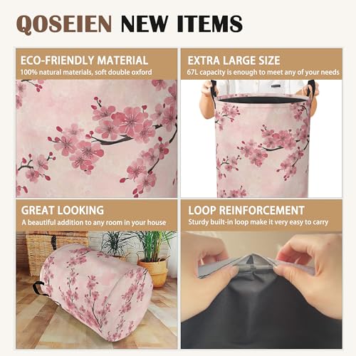 Laundry Hamper,Pink Flower Laundry Basket,Cherry Blossom Waterproof Oxford Cloth Storage Basket with Handle for Clothes Books Nursery Home Storage Sundries 16"x20" - color: Pink Flower,Cherry Blossom