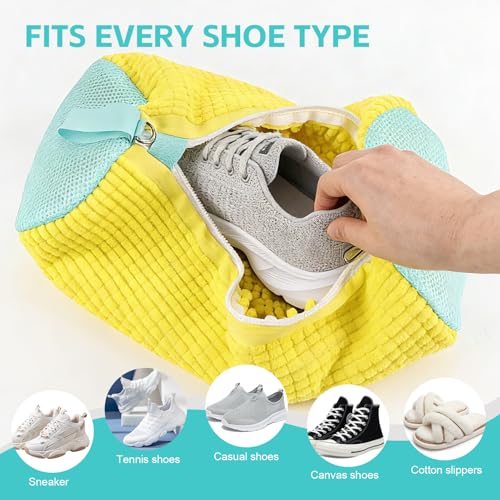 Shoe Washing Machine Bag 4pcs Reusable Sneaker Washing Bag with Built-in Fluffy Brushes for 360° All-Around Cleaning. Laundry Shoe Bag is Designed for Washer and Dryer （Yellow 4pcs） - size: Yellow 4pcs
