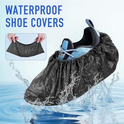 squish Shoe Covers Disposable Non-Slip, 100 Pack 6g Thick Booties Cover, Waterproof Slip Resistant Disposable Shoe Covers Durable Protector Covers for Indoors and Outdoors Fit Up to 13 Size (Black) - size: 100 Pack