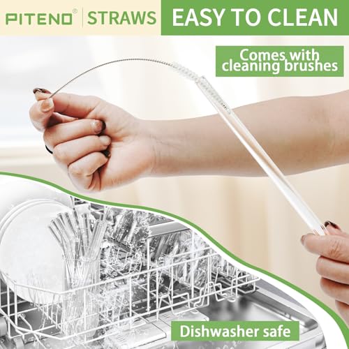 Piteno® 12Pcs Glass Straws with 4Pcs Brushes, Reusable Clear Glass Drinking Straws, 8.5''x10MM, Set of 6 Straight and 6 Bent with 4 Cleaning Brushes, Perfect for Smoothies, Milkshakes, Juice, Tea - color: Clear, size: 8.5"