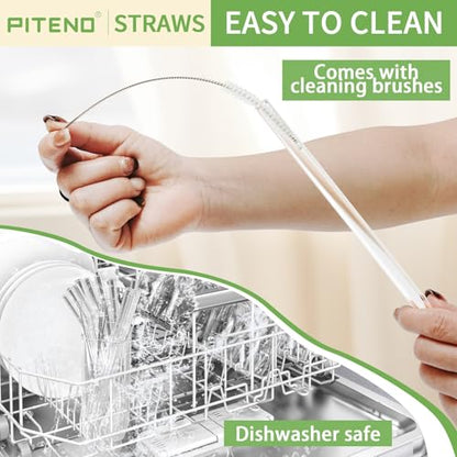 Piteno® 12Pcs Glass Straws with 4Pcs Brushes, Reusable Clear Glass Drinking Straws, 8.5''x10MM, Set of 6 Straight and 6 Bent with 4 Cleaning Brushes, Perfect for Smoothies, Milkshakes, Juice, Tea - color: Clear, size: 8.5"