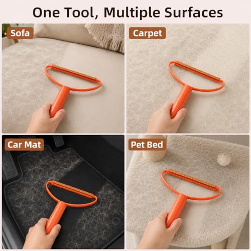 Pet Hair Remover – Reusable Lint Removal Tool for Couch, Carpets, Car Mats, Furniture, Clothes, Cat Trees, Pet Houses, Dog and Cat Hair Scraper, Portable Cleaning Tool ORANGER