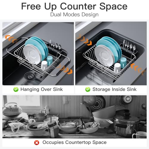 JASIWAY Sink Small Dish Drying Rack with Utensil Holder, for RV, Apartment - color: Silver, size: For 10"-12"w Sink