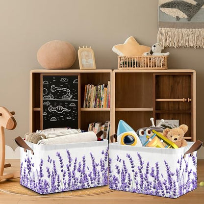 Lavender Storage Baskets,Foldable Organizer Bin with Handles for Home Living Room Bedroom Closet Box 17x11.5x10Inch - color: Lavender