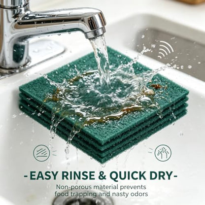 Bulk Heavy Duty Scouring Pads with Emery, 6" x 4" Large Green Scrub Pads for Kitchen Cleaning, Durable Polyester Abrasive Dish Scrubber for Pot, Pan, Grill and Stove,(80Count)