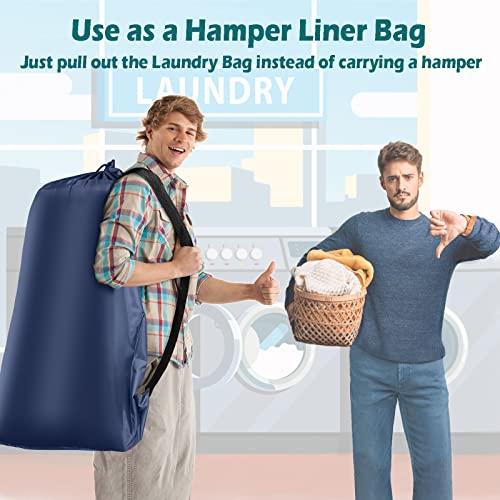 Coomee Heavy Duty Laundry Bag, 2 Pack XXL Nylon Laundry Bags with Straps - color: Navy, size: 48" x 28" x 1"