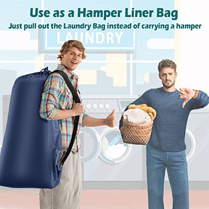 Coomee Heavy Duty Laundry Bag, 2 Pack XXL Nylon Laundry Bags with Straps - color: Navy, size: 48" x 28" x 1"