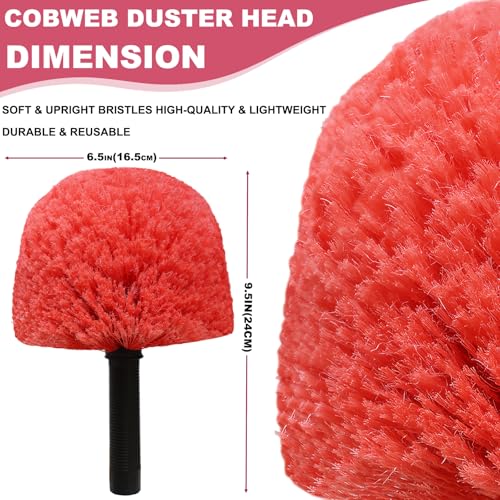 Twist-On Cobweb Duster Head Brush - Indoor & Outdoor Spider Web Cleaning Solution - Fits Standard Acme Threaded Poles - Durable & Versatile Spider Web Corner Cleaner Duster Brush Head Only - Red