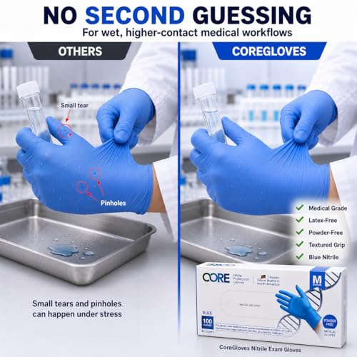 CoreGloves Nitrile Exam Gloves Disposable Latex Free Powder Free, Blue Medical Gloves, Box 100, Case 1000, Dental, Nursing - size: Large, style: Standard Exam • 1000 Gloves