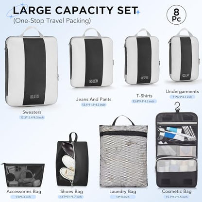 OlarHike 8 Set Compression Packing Cubes for Travel Essentials,Compressible Expandable Space Saver Bags for Organizing Clothes,Luggage Suitcase Garment Bags with Over 1000 pcs Mesh Holes(Black) - color: Black