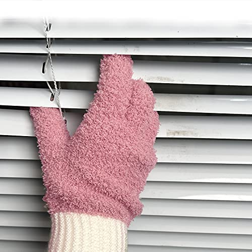 MIG4U 3 Pairs Microfiber Dusting Gloves, House Cleaning Glove for Blinds, Plants, Windows, Shutters, Furniture, Car Interior, Reusable Lint-Free Mitt, S/M - color: Blue/Gray/Pink 3 Pairs
