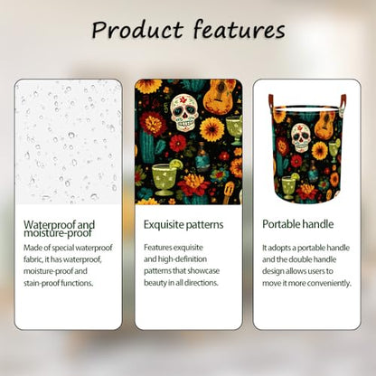Laundry Basket 15.7x19.7 in Sugar Skull Floral Hamper for Bedroom - color: colorful0436