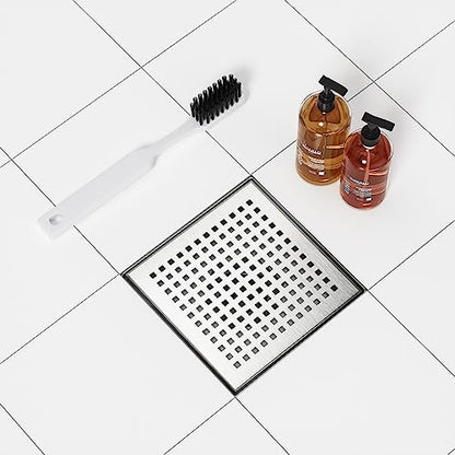 Neodrain 6" Brushed Square Shower Drain with Quadrato Pattern Grate - color: Brushed, size: 6 In