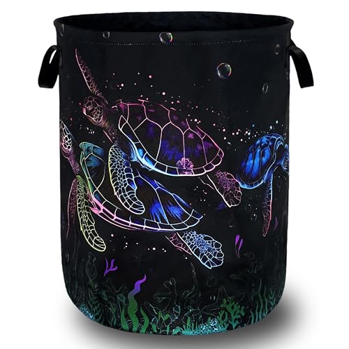 Watercolor Sea Turtle Laundry Basket Oxford Cloth Hamper 18.9x16.5 Inch - color: Watercolor Sea Turtles Print