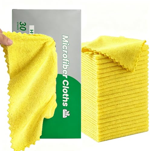 30 Pack Microfiber Cleaning Cloths, Dish Towels for Kitchen, Car, Bathroom - color: Yellow