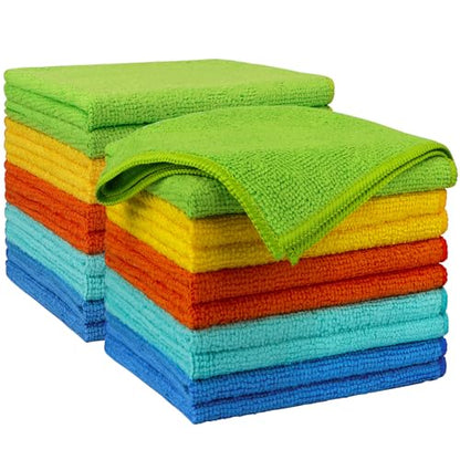 AIDEA Microfiber Cleaning Cloth 20PK, Microfiber Towels for Cars 12"×12" - color: Yellow Blue Green, size: 20PK