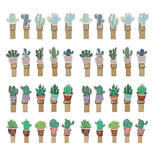 Bitray Mini Wooden Clothespins Cute Cactus Pattern Craft Clips - 80pcs - color: Cactus