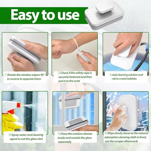 Magnetic Windshield Cleaner Tool Set, Widen Double-Sided Magnetic Window Cleaner Tool, Windshield Magnetic Car Window Cleaner, Glass Thickness 3-10mm for High Rise Car Glazed.